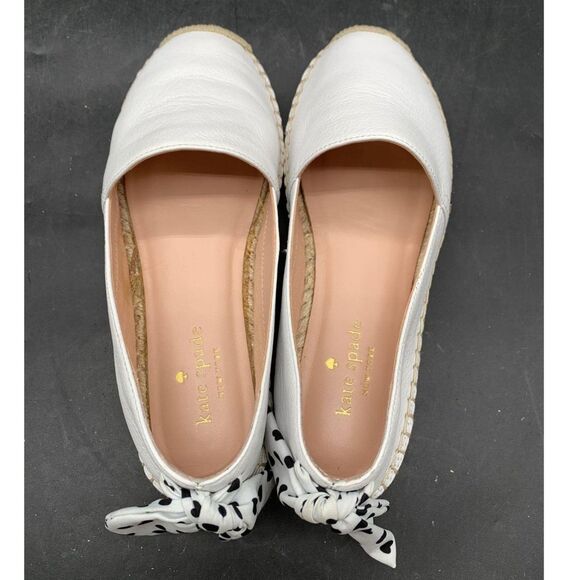 EUC KATE SPADE White Canvas Flats With Black Polka Dot Bows- Size 5.5 - Picture 3 of 6